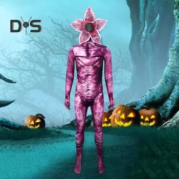 Костюм для косплея на Хэллоуин с капюшоном, облегающий, в форме цветка трупа, застежка-молния, длинные рукава, реквизит для фотосессии, карнавальный костюм для вечеринки S красный