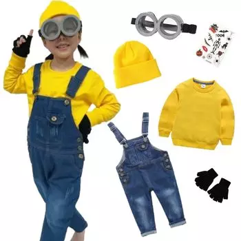 Костюм для косплея на Хэллоуин в стиле миньонов для мальчиков и девочек, детский костюм, шапка, толстовка с изображением миньонов, набор из 6 [wemitas] для детей (120)