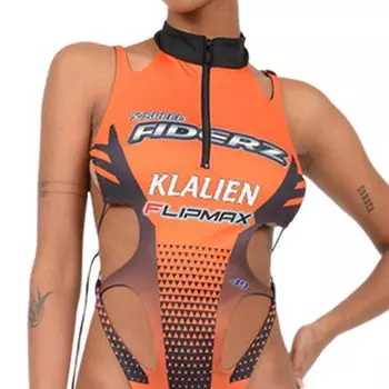 Костюм для косплея Race Queen, сексуальный, с высокими ножками, наряд, трико для вечеринки на молнии, черный, оранжевый [NEXSTAGES] (М, Оранжевый)