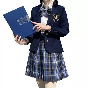 Костюм для косплея школьницы, блейзер, школьная форма JK, комплект из 5 предметов, рубашка с лентами, плиссированная юбка, клетчатый комплект для школьных поездок на работу и обратно, школьный фестиваль Mori Girl тёмно-синий