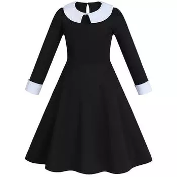 Костюм для косплея Wednesday Addams Black Dress – Юбка в стиле Семейки Аддамс Belt (One Size). 120Y чёрный
