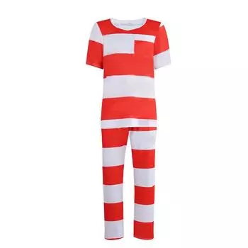 Костюм для косплея заключенного с полосатым дизайном для Хэллоуина и тематических мероприятий Adult XS