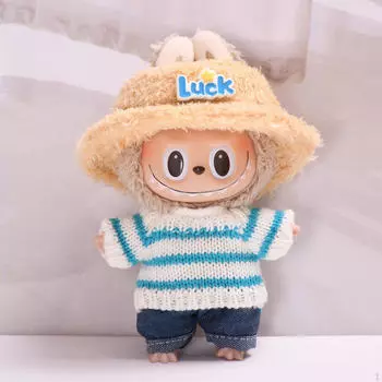 Костюм для куклы из 3 предметов: полосатый свитер с брюками и шляпой, одежда ручной работы для роста 15-17 см Jeans