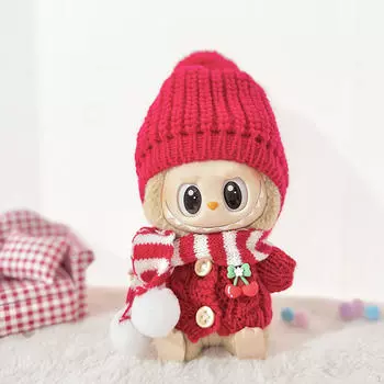 Костюм для куклы из 3 предметов: свитер и шапка, шарф, одежда ручной работы для кукол ростом 15-17 см розовый