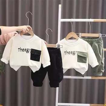 Костюм для мальчика Детский повседневный свитер с длинными рукавами + брюки Комплект из двух предметов модной одежды для мальчиков и малышей S чёрный