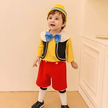 Костюм для мальчика «Мини-рецепт Пиноккио» — комплект из 3 предметов: шляпа, футболка и штаны для вечеринок на Хэллоуин и дни рождения S