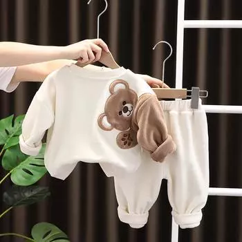 Костюм для мальчика на весну, свитер New Baby Plus Velvet, детский костюм-двойка из тонкого бархата на осень и зиму 80cm