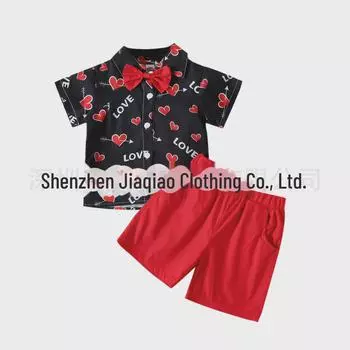 Костюм для мальчика с принтом в виде сердечек ко Дню святого Валентина и галстуком-бабочкой 90 cm