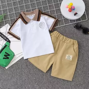 Костюм для мальчиков 0-5 лет Детский летний комплект из двух предметов: поло с коротким рукавом и шорты Удобная одежда для мальчиков S белый