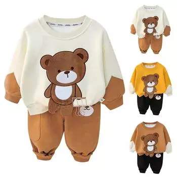 Костюм для мальчиков, детская одежда на весну и осень, свитер, штаны, комплект из двух предметов 100 хаки