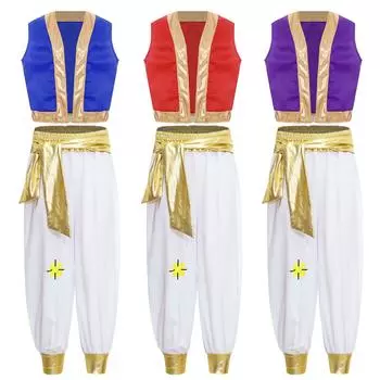 Костюм для мальчиков, костюм арабского принца, костюм для косплея, жилет, шаровары, костюм для карнавала на Хэллоуин, сценического представления 7-8 Years красный