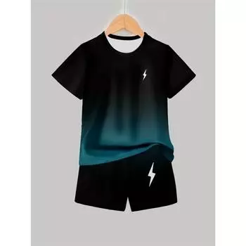 Костюм для мальчиков, модный повседневный свитер с коротким рукавом и шортами, футболка, комплект для мальчиков, футболка и шорты 100