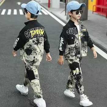 Костюм для мальчиков на весну и осень, корейская версия костюма The Big Boy, спортивный костюм для мальчиков на весну и осень, корейская версия костюма The Handsome Two Piece Suit 110 чёрный