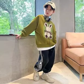 Костюм для мальчиков осень новый иностранный стильный средний и большой дети модный мальчик красивый весна и осень параграф свитер комплект из двух частей 120cm