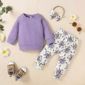 Костюм для маленьких девочек, детский повседневный свитер с длинными рукавами, брюки с цветочным принтом, комплект из 2 предметов 70