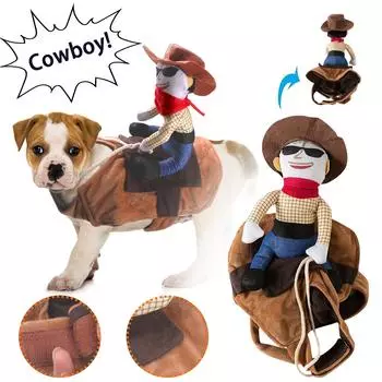Костюм для питомца, костюм для собаки, костюм для Хэллоуина, комплект для домашнего животного, ковбойский стиль всадника, с куклой и шляпой, для собаки, кошки, забавная одежда, костюм для домашнего животного One Size