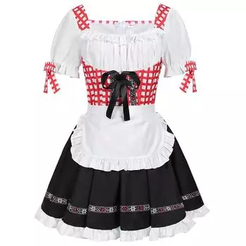 Костюм для пивного фестиваля Баварский женский костюм для выступлений Платье с квадратным принтом и квадратным вырезом L красный