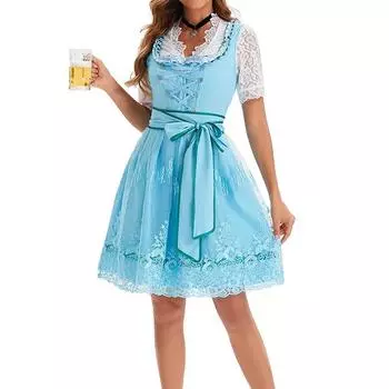 Костюм для пивного фестиваля Баварский женский костюм для выступлений Однотонное платье с квадратным вырезом L светло-синий