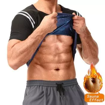 Костюм для сауны для мужчин, толстовки с короткими рукавами, топ для тренировок в тренажерном зале, корректирующее белье, футболка для фитнеса, тренажер для талии, жилет для похудения, компрессионный формирователь тела S/M чёрный