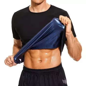 Костюм для сауны для мужчин, тренировочный жилет для сауны, тренажерный зал, рубашка для фитнеса, топы для похудения, корректирующее белье, формирователь тела для сжигания жира, термотолстовка S чёрный/синий