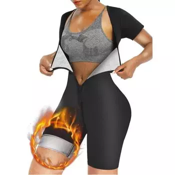 Костюм для сауны для женщин, формирователи пота, боди для похудения, корректирующее белье, рубашка, тренажерный зал, куртка на молнии, тренажер для талии, жилет, формирователь тела, шорты для сауны S чёрный/синий