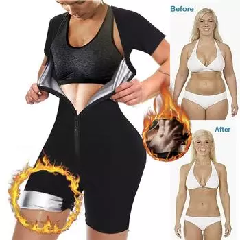 Костюм для сауны для женщин, спортивный боди, жилет для тренировки талии, формирователь всего тела, рубашка на молнии с короткими рукавами, тренировочная куртка, корректирующее белье, топы, шорты для сауны S чёрный/синий