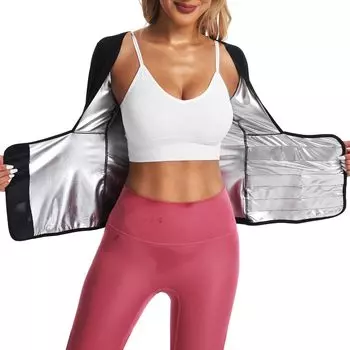 Костюм для сауны для женщин, тренажер для талии, формирователь тела, куртка с длинными рукавами, топы для тренировок, корректирующее белье для живота, рубашки для похудения S серебряный