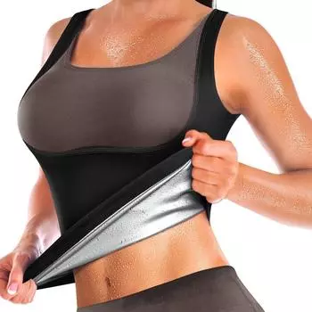 Костюм для сауны для женщин, жилет для тренировки талии, майки для тренировок, корректирующее белье для похудения, формирователь тела, рубашка для фитнеса, нижнее белье, толстовки, термокорсет S чёрный/серебряный