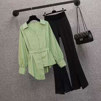 Костюм для сестры, модное осеннее женское платье, рубашка с брюками, комплект с талией M