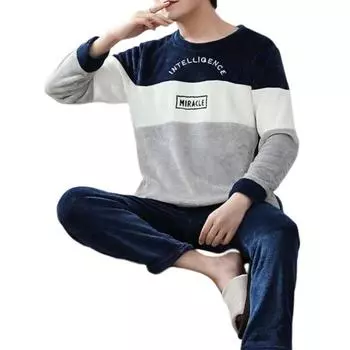 Костюм для сна, свободная одежда для сна, термобелье, толстые теплые фланелевые пижамные комплекты, мужская одежда XL синий