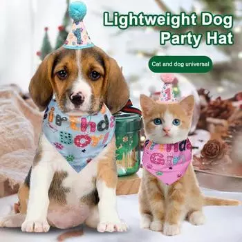 Костюм для собак на день рождения, аксессуар для домашних животных, бандана, набор с цифрами, наряд для щенка, треугольный шарф, наряд для маленьких, средних и больших собак синий