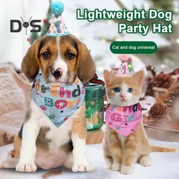 Костюм для собак на день рождения, аксессуар для домашних животных, бандана, набор с цифрами, наряд для щенка, треугольный шарф, наряд для маленьких, средних и больших собак синий