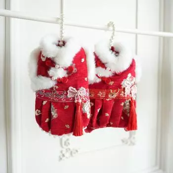 Костюм для собак Тан, одежда на четвереньках, новогодняя красная собака Ханьфу, рождественское пальто, свадебная одежда, зимняя одежда для кошек и плюшевых медведей XS