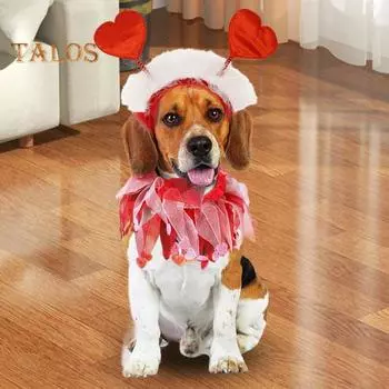 Костюм для собаки на День святого Валентина, красная повязка на голову в виде сердца с ошейником, праздничный головной убор на день рождения, костюм для питомца для маленьких и средних собак Sets