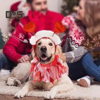 Костюм для собаки на День святого Валентина, красная повязка на голову в виде сердца с ошейником, праздничный головной убор на день рождения, костюм для питомца для маленьких и средних собак Sets