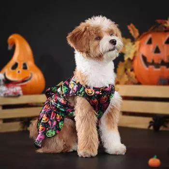 Костюм для собаки на Хэллоуин, платье для питомца, забавная одежда для собак, юбка с принтом тыквы, праздничный костюм чихуахуа для щенка, одежда для кошек S