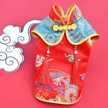 Костюм для собаки Тан из ткани, яркий цвет, уютный китайский стиль, подарок для косплея питомца M красный
