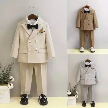 Костюм для свадьбы для мальчиков, красивый черный пиджак, детский смокинг на день рождения, детский костюм для игры на пианино от 2 до 12 лет 80cm серый