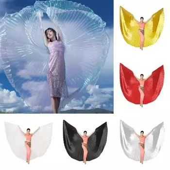 Костюм для танца живота Крыло с выдвижной палкой Женское раздвоенное египетское профессиональное крыло 360 золотистый