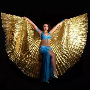 Костюм для танца живота с выдвижной палкой, крыло для женщин, раздвоенное египетское профессиональное крыло, 360 градусов, для взрослых, сцена серебряный