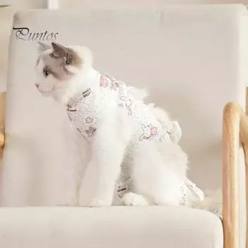 Костюм для восстановления после операции на кошке, костюм для стерилизации, мультяшный узор, комбинезон с защитой от лизания, комбинезон для отлучения от груди, регулируемый ремень, мягкий дышащий послеоперационный уход S розовый