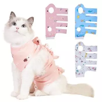 Костюм для восстановления после операции на кошке Костюм для кастрации с рисунком из мультфильма Комбинезон для отлучения от груди с защитой от вылизывания Регулируемый ремешок Мягкая одежда для ухода за послеоперационным периодом S розовый