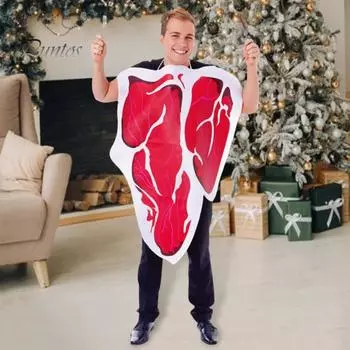 Костюм для выступлений, поддельный стейк, висящий на шее, яркий цвет, свободный костюм для вечеринки на Хэллоуин, сценический костюм для выступлений, реквизит для фотосъемки