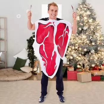 Костюм для выступлений, поддельный стейк, висящий на шее, яркий цвет, свободный костюм для вечеринки на Хэллоуин, сценический костюм для выступлений, реквизит для фотосъемки