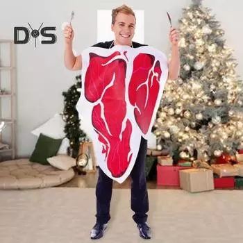 Костюм для выступлений, поддельный стейк, висящий на шее, яркий цвет, свободный костюм для вечеринки на Хэллоуин, сценический костюм для выступлений, реквизит для фотосъемки