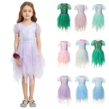 Костюм для выступлений с платьем принцессы с рукавами-фонариками и блестками для девочки 110 армия зеленый