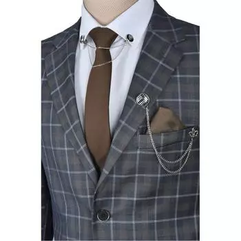 Костюм-двойка с двойными пуговицами и двойными разрезами в клетку DeepSEA 2300372