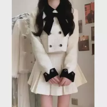 Костюм-двойка весна 2025: Шикарная короткая куртка и юбка с высокой талией для женщин M