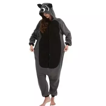 Костюм енота для косплея, цельная пижама кигуруми для взрослых, комбинезон с героями мультфильмов для Хэллоуина, одежда для всего тела M серый