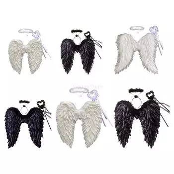 Костюм феи с крыльями ангела, аксессуары для косплея, головной убор на палочке для сцены Black 55cmx55cm